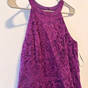 Lace Halter Mini Dress in Vibrant Purple
